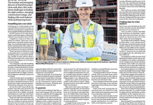 David Ward interviewed in the Irish Independent for their “This working Life” weekly feature